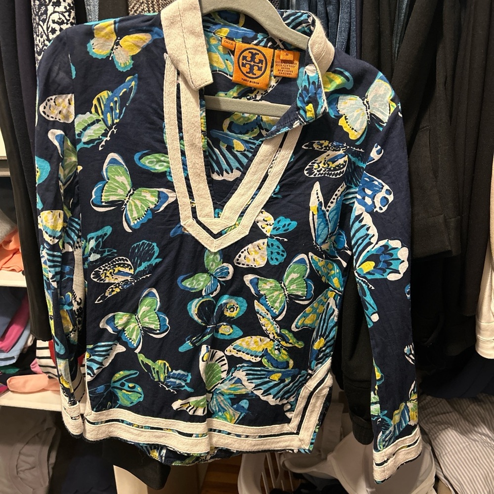 Tory Burch Kids' Navy Butterfly Print Blouse